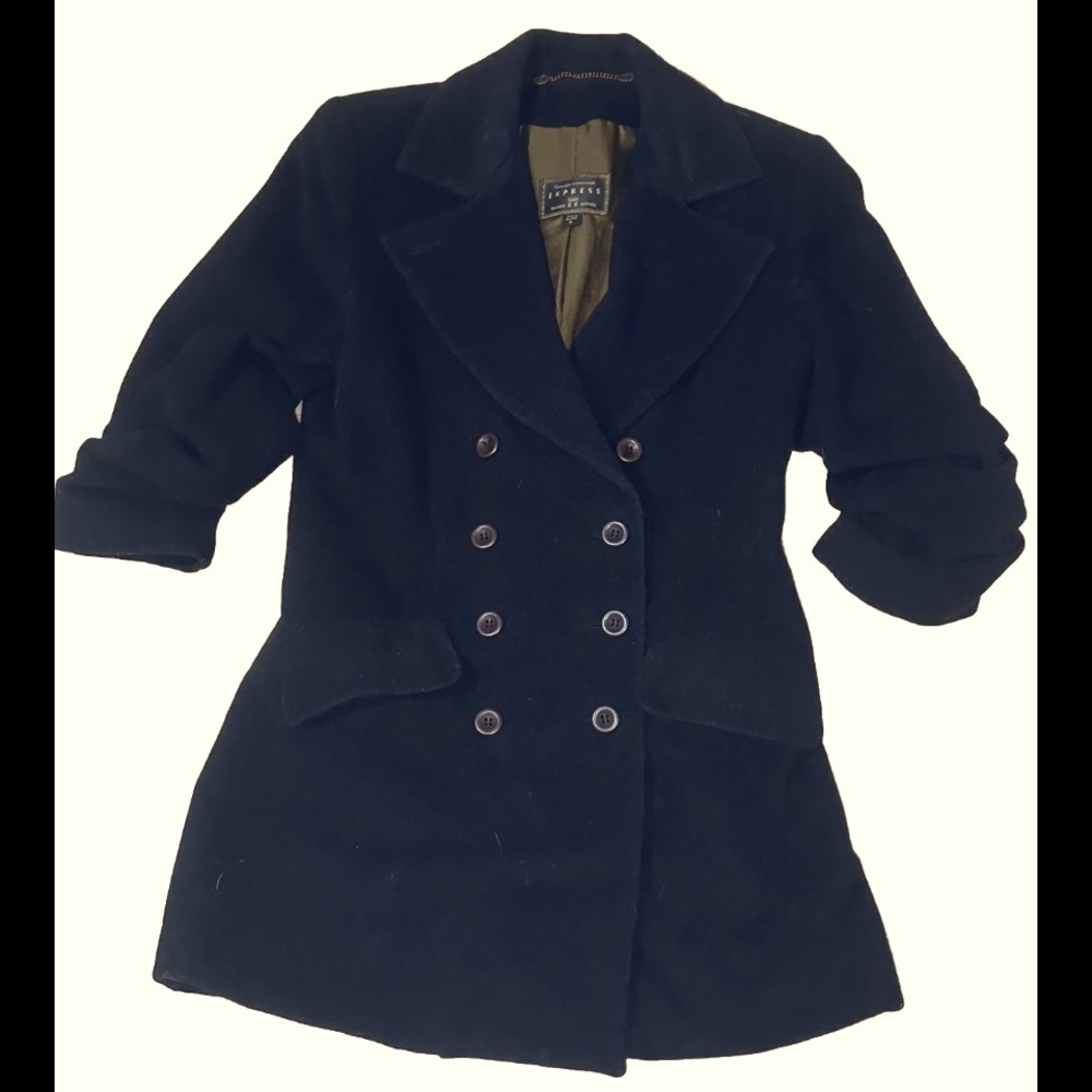Express Marque Deposse Black Wool mid-length Peacoat Sz S.